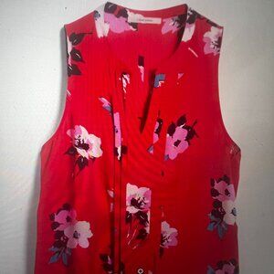 41 Hawthorn Breyson Pleat Detail Split Neck Blouse Red with Floral Small